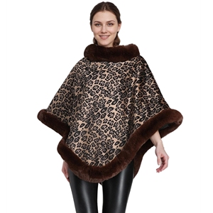 Chal de leopardo cálido para mujer, capa de piel sintética con cuello de borde esponjoso para actividades al aire libre en invierno - Product Image 1