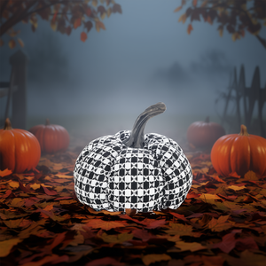 Decoración de Calabaza de Tela 7x7x6.7, Diseño a Cuadros Blanco y Negro, Decoración para Halloween - Product Image 2