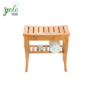 Bamboo Shower Bench Seat Wooden Spa <b>Bath</b> Deluxe Organizer Stool with Storage <b>Shelf</b> for Indoor - Product Image 5