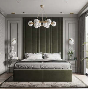 Tùy chỉnh thiết kế hiện đại năm sao khách sạn headboard Panel tường chống tĩnh vải hoa giấy PE Bọt nền dễ dàng DIY - Product Image 5