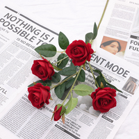 Bulk Florals Hochwertige 5 Köpfe Künstliche Single Real Touch Samt Rote Rose Blume für Hochzeits dekoration