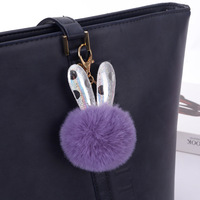 Porte-clés en peluche rose en fausse fourrure de lapin, pompon d'oreille, pour téléphone, sac à main, breloque, pendentif décoratif