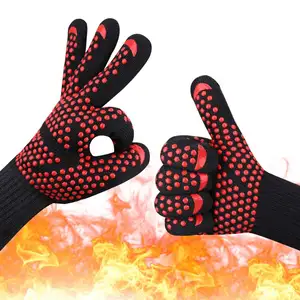 Izgara ve mutfak çalışması için 1472F ısıya dayanıklı barbekü eldiveni yanmaz sıcak yüzey işleyici fırın eldivenleri