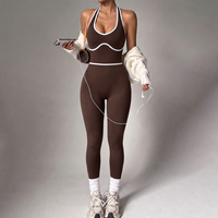 Combinaison de yoga et de sport pour femme, style euro-américain, à couleurs contrastées, dos ajouré, taille haute et effet push-up fessier