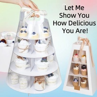 Benutzer definierter Griff Dessert Tower Karton Verpackungs box Sweet Cake Box Plastik fenster mit Band Logo Geschenk boxen Cupcake