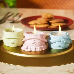 DIY Handmade Concrete Cement Terrazzo Home decoration Snowman Tea Light Candle Holder Silicone Molds