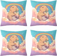 Housse de coussin mignonne en forme de capybara, 4 pièces, housse de coussin Bubble Tea, décoration Boba Tea, taie d'oreiller Kawaii, intérieur/extérieur, super doux