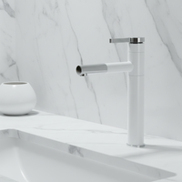 Robinet de lavabo moderne blanc chromé avec douchette extractible, mitigeur eau chaude et froide