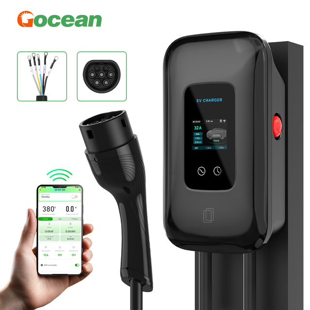 Gocean WiFi-Enabled Mobile App 7kw 11kw 22kw 16a 32a GB/T 3 Phase AC Electrical Car Charging Station Portable EV Charger Station