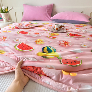 Bộ chăn ga gối hè thoáng khí màu hồng 3 món với họa tiết nhiều màu sắc - Product Image 2