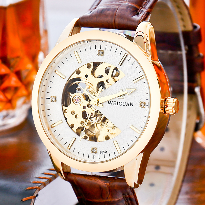 Noble brown leather phnom penh white bottom mechanical watch