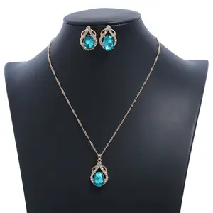 Luxus Braut Schmuck Set Grün Zirkonia Halskette Ohrring Schmuck-Set Großhandel Günstige Frauen Wasser Tropfen Schmuck-Set