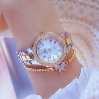Jam Tangan Wanita BS FA1258 Fashion, Model Dress Emas Kristal Berlian, Tali Baja Anti Karat Perak, Jam Quartz Wanita
