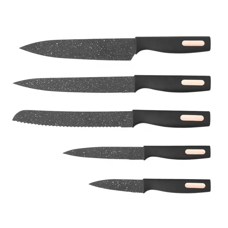 Coating Handle Chef Kitchen Knife Set Cuchillos De Knives Stainless Steel Chef Cooking Non-stick Marble Most Popular 5 PCS Metal
