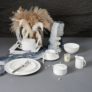 Service de table en porcelaine fine P&T de luxe avec décor argenté, vaisselle pour <span class=keywords><strong>hôtel</strong></span> et <span class=keywords><strong>restaurant</strong></span> - Product Image 3