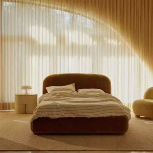 Nordico <span class=keywords><strong>letto</strong></span> King Size Vintage con struttura in legno trapuntato e testiera minimalista in tessuto morbido per uso domestico o alberghiero - Product Image 4