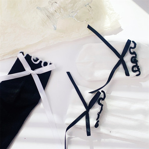 Calcetines de media pantorrilla para mujer con lazo en el talón, estilo japonés, transpirables, de malla, JK, gris, negro, blanco - Product Image 3