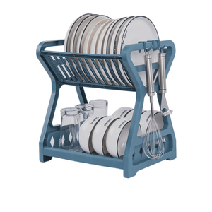 2 Tier Plate Dish Rack Dry Stand for Counter Organization and Storage with Drain Board Dish Rack