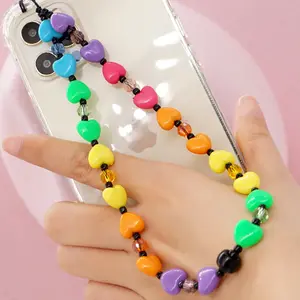 New Bohemia Colorful Beads Acrylic Clay Phone Strap Anti-lost Soft Ceramic Fruit Pearl Smile Face Phone Chain Jewelry