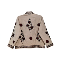 Veste matelassée pour femme en toile de coton 100% tissée beige vintage |   Broderie florale faite à la main, style bohème |   Automne/Hiver