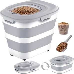 Seau pliable écologique pour aliments pour animaux de compagnie, conteneur de stockage de nourriture pour chien en plastique avec couvercle hermétique, seau de stockage pliable pour céréales - Product Image 1