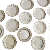 Assiette en céramique vintage de style français, blanche pure, à bordure dentelée, résistante au micro-ondes, fabriquée en Chine, assiette à dessert, vaisselle haut de gamme
