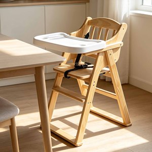 Chaise haute pour bébé en bois écologique, chaise haute pour l'alimentation du bébé, chaise haute de cuisine réglable avec un petit plateau - Product Image 4