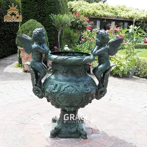 Садовый латунный горшок с детским ангелом, скульптура, бронзовый, натуральный размер, металлическая ваза, водяной фонтан