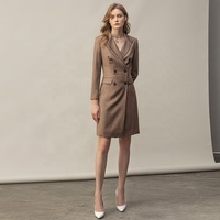 Gaun Blazer Wanita Model 2023, Kancing Solid, Pinggang Alami, Lengan Panjang, Bahan Woven, Kasual, Ukuran Besar, Dapat Dipesan Sesuai Keinginan