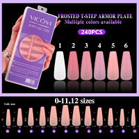 240 pièces/boîte Capsules d'ongles carrées en gel souple ABS mat givré, couvrance totale, rose nude, forme ballerine, pré-polies, réutilisables