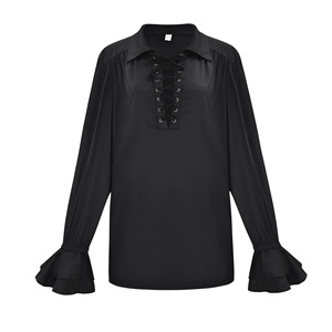 Chemise ample à lacets de couleur unie pour homme, style médiéval, pour spectacle scénique, couleur blanche - Product Image 3