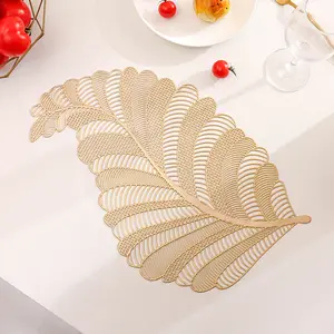 New Leaf Shape Plastic Pvc Foam Placemats Gold And Silver Metallic Dining Table Mats Wholesale