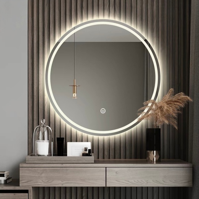 Smart Backlit LED Makeup Mirror with Time Display Anti-fog Dimmable Touch Switch Wall-Mounted Modern Design for Bathroom Use