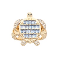 Bague tortue mignonne en laiton plaqué or 14K avec CZ bleu, bijou fantaisie animalier, cadeau idéal pour l'été et les fêtes à la plage, bagues de doigt pour femmes et filles