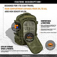 Sac à dos tactique vert 3 jours Assault Pack Molle System pour hommes Camping Chasse Voyage Trekking Bug Bag Daypack