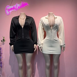 <span class=keywords><strong>Abito</strong></span> Aderente Casual con Zip Comeluckin, Tinta Unita, Maniche Lunghe, Vita Stretta, Sexy per Donne - Product Image 1