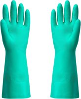 Gants en coton doublés de floc de 13 pouces de long, résistants aux produits chimiques au nitrile, gants de sécurité pour le nettoyage ménager, gants en nitrile vert de 15 mil