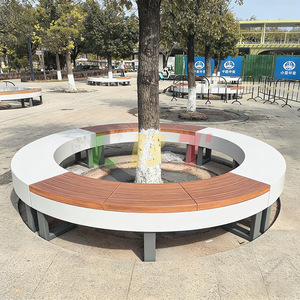 Banco de fibra de vidrio Libit para árboles, color personalizable, asientos comerciales para exteriores, diseño duradero, mobiliario para centros comerciales - Product Image 3