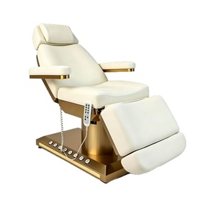 Electric Shampoo <b>Bed</b> Salon Wash Chair Adjustable Backrest Leg Rest Cream White <b>Gold</b> <b>Frame</b> - Product Image 1