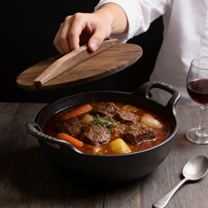 Mini <span class=keywords><strong>Wok</strong></span> Ecológico de Hierro Fundido con Tapa de Madera - Sartén Antiadherente de Fondo Plano con Asa de Bucle para Inducción y Gas - Product Image 2