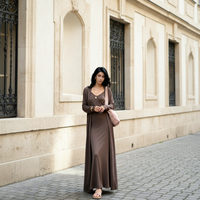 Ensemble 2 pièces décontracté pour femme : Cardigan en maille unie à col en V et robe longue anti-plis, collection automne, ODM, faible MOQ