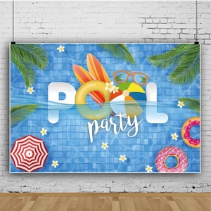 <span class=keywords><strong>Piscine</strong></span> fête toile de fond été balles de plage enfants anniversaire gâteau Table fond hawaïen Tropical bouée de sauvetage natation bannière fournitures - Product Image 1
