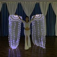 1 paire de éventails lumineux LED de danse du ventre de 150 cm, voile lumineux, éventails à main, accessoires de scène pour la danse de louange et de la louange
