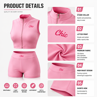 Ensemble de yoga sans manches à demi-zip, anti-humidité, imprimé, avec short cycliste moulant, tenue d'entraînement deux pièces pour femme, vêtements de sport avec boutons