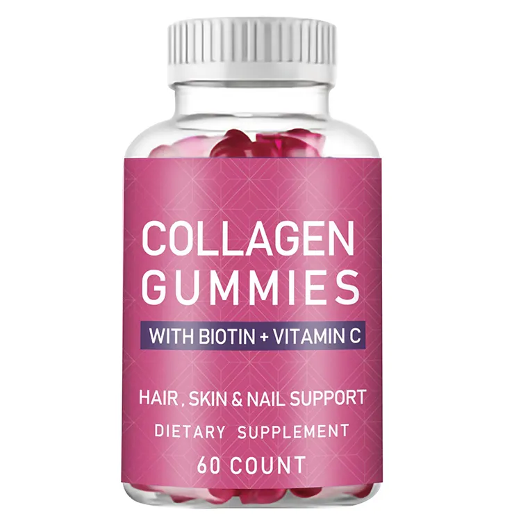 Etiqueta privada atacada de colágeno, gummies de crescimento do cabelo, multi melhor vitamina c e suplemento gummy para unhas de pele