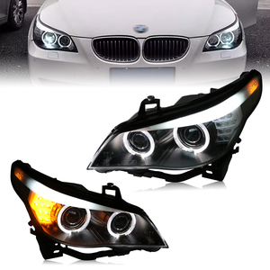 Faros Delanteros para <span class=keywords><strong>BMW</strong></span> <span class=keywords><strong>E60</strong></span> 2003-<span class=keywords><strong>2009</strong></span> <span class=keywords><strong>523I</strong></span> 530i, Estilo Deportivo, Ojos de Ángel LED, DRL, HID Bi-xenón, Repuestos para Auto - Product Image 1