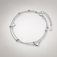 Bracelet double couche en argent sterling S925 pour femme, design de niche, élégant, léger, de luxe, avec perles rondes