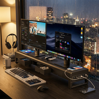 Support de moniteur double tout-en-un élégant de 110 cm avec tiroirs de rangement dissimulés et hub de charge pour appareils électroniques