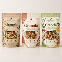 Sachets personnalisés imprimés avec fermeture éclair et fenêtre transparente pour l'emballage alimentaire de granola, céréales, flocons d'avoine, noix et snacks