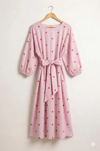 Pink Heart Stripe Hand Block Printed Cotton Maxi Dress <b>for</b> <b>Women</b> Boho Beach Summer Holiday <b>Resort</b> Vacation Casual <b>Wear</b> - Product Image 4